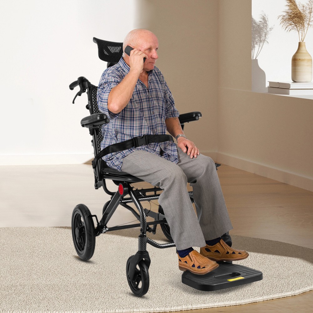 Folding Reclining Wheelchair Seniors Transport Wheelchair w/Backrest Seat 130kg