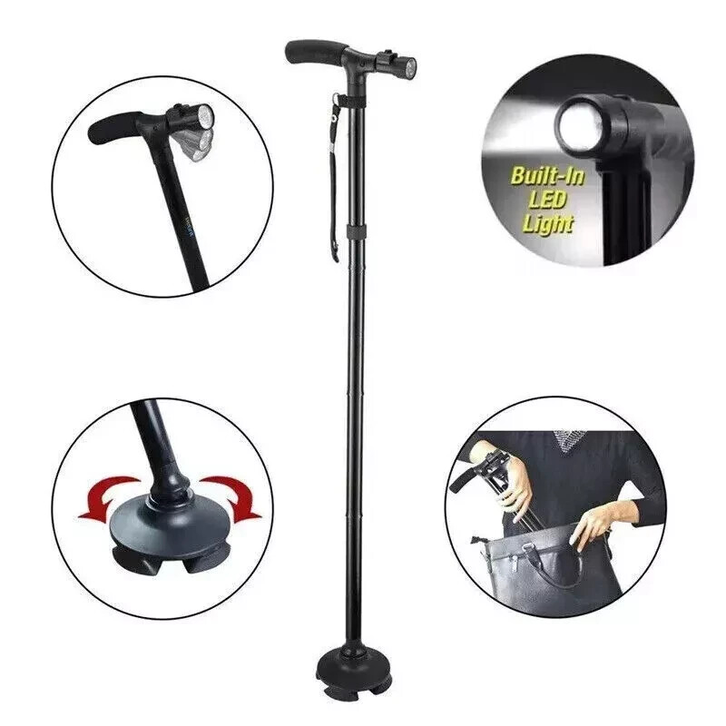 New Folding Walking Cane with LED Light, Adjustable Walking Stick with Carryin.