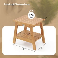 20″ Teak Wood Shower Bench w/Storage Shelf Adjustable & Anti-slip Foot Pads