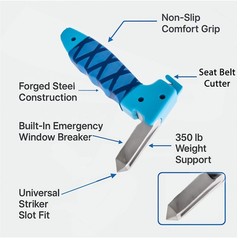 Car Assist Handle Mobility Aid 3-in-1– 350 lb w/ Seat Belt Cutter, Window Break