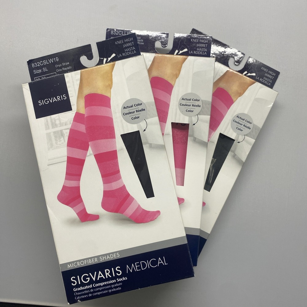 SIGVARIS 832C MICROFIBER STRIPES 20-30 COMPRESSION CALF SOCKS PICK SIZE COLOR