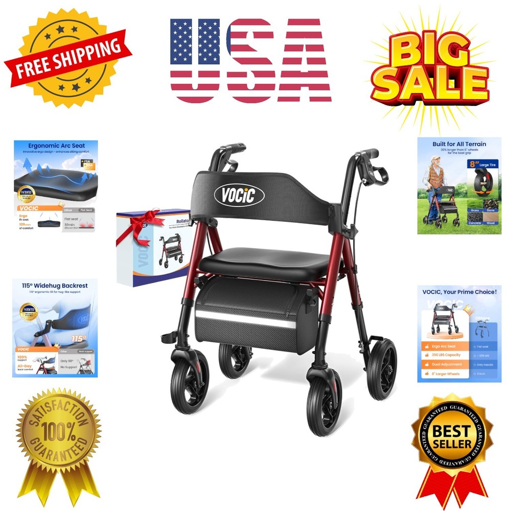 Walkers for Seniors, Z21 Rollator Walker with Seat Supports 350lb, 8″ Big Whe…