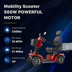 All Terrain Heavy Duty Mobility Scooter for Seniors 500W 48V/20Ah 330lb 31 miles