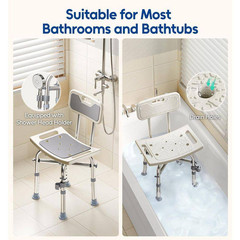 16.5 In. W Adjustable Height Aluminum Shower Chair in Gray for Elderly and Disab