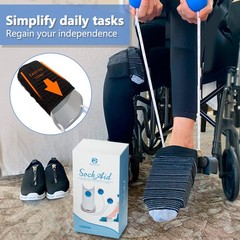 Sock Aid – 2 Pack Socks Helper with Adjustable Cords, Easy on 2, 2 Ash Gray