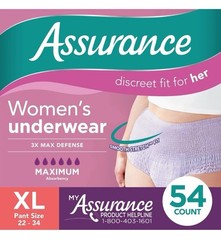 Assurance Women’s Incontinence & Postpartum Underwear, XL, (54 Count)