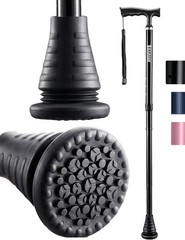 Walking Cane – Collapsible, Rubber Handle, Shock Absorbing Base, 8-Level Heig…
