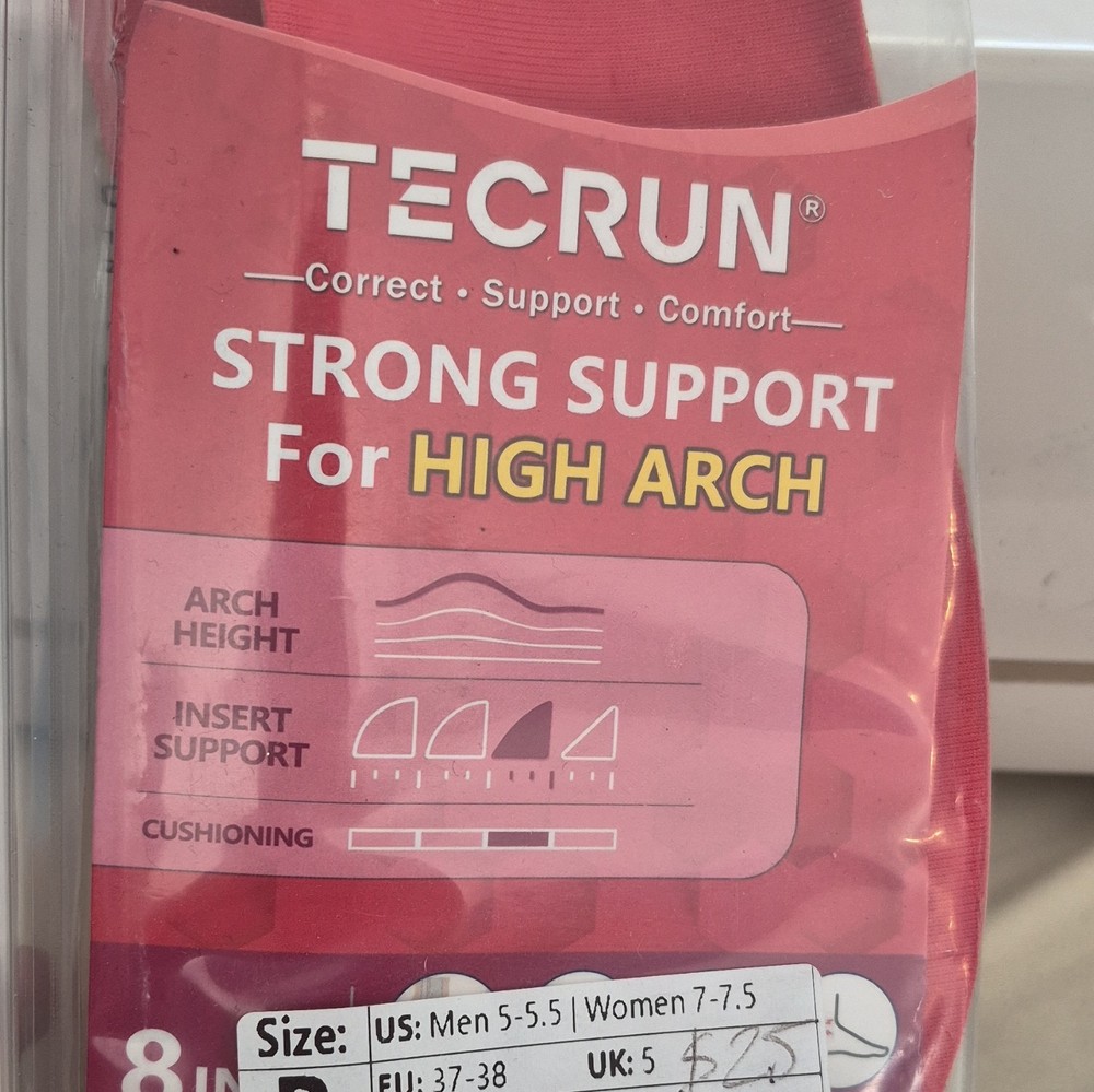 TECRUN High Arch Orthotic Insoles Full Length Breathable Red, US M 5-5.5
