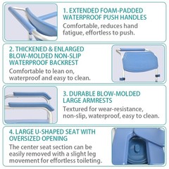 Irtme Bedside Commode Wheelchair with Drop Arms & Lockable Casters, Shower Chair