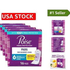 Poise Incontinence Pads, 16 Count, Long Length, 4 Drop Moderate Absorbency