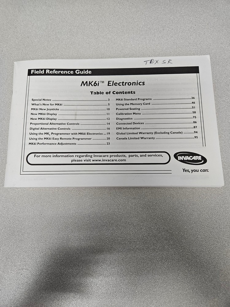 Invacare Owner’s Manual M51 M61 M71 M91 TDX MK6i Electronics Joystick Controller