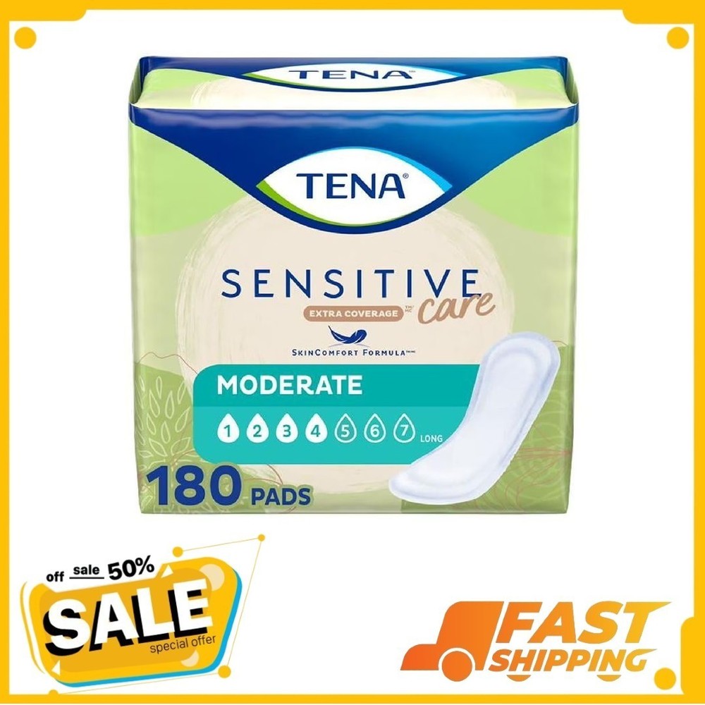 180 Count Tena Sensitive Care Extra Coverage Moderate Incontinence Pad, Long