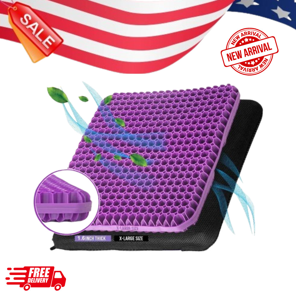 Gel Seat Cushion for Long Sitting, Ergonomic Cooling Pad, Non-Slip Cover- XLarge