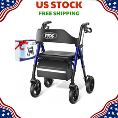 NEW Rollator Walker with Seat 350lb 8″ Wheels Foldable Dual Height Adjustment