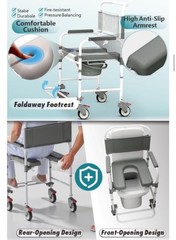 Bedside Commode with Wheels, Shower Wheelchair with 300 LBS Weight Capacity