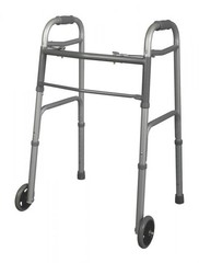 Medline Youth Two-Button Folding Walker Aluminum 5 In Wheels Height Adjustable 1