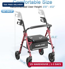 HOMLAND Walkers for Seniors with Seat, 16 Pounds Lightweight Rollator Walker wit