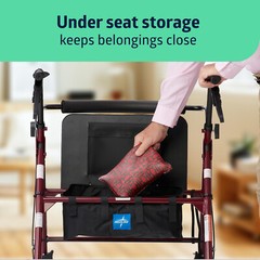 Medline Heavy Duty Steel Bariatric Rollator, 500 lb Weight Capacity, Burgundy