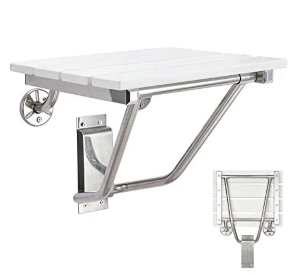Wall Mounted Folding Shower Seat 350 lb Plastic Wood Stainless Steel Bench