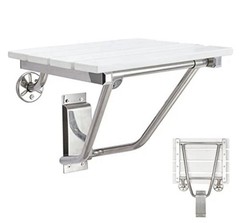 Wall Mounted Folding Shower Seat 350 lb Plastic Wood Stainless Steel Bench