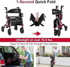 Aojin Lightweight & Foldable Rollator Walker w/18″ Seat, 8″ All-Terrain Wheels