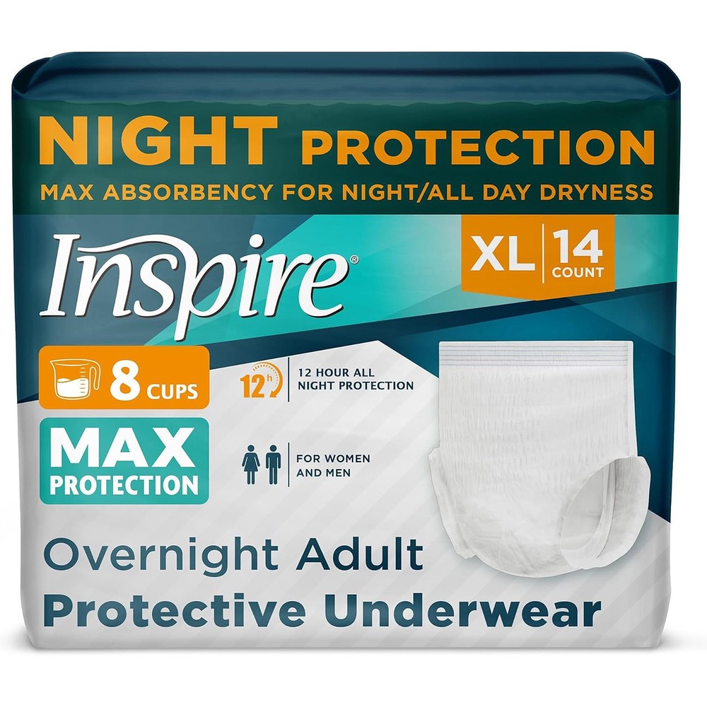 Inspire Adult Diapers XL Maximum Absorbency Leakproof Overnight Underwear 14Ct