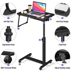 Adjustable Overbed Bedside Table, Hospital Bed Table with Wheels, Portable Ro…