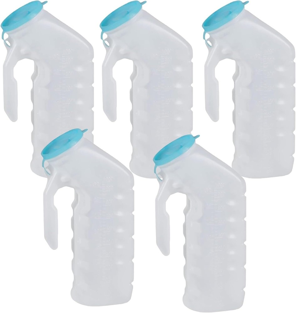 5 Ct, Medline Deluxe Male Urinal Glow in the Dark Lid Incontinence Pee 1,000 mL