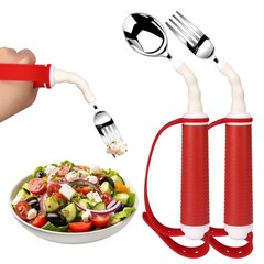 Adaptive Utensils for Disability Gadgets Swivel Fork Spoon Easy White + Red