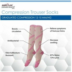Ribbon Compression Socks (12-15 mm/Hg) Anti-Fatigue, Black, Pink and White