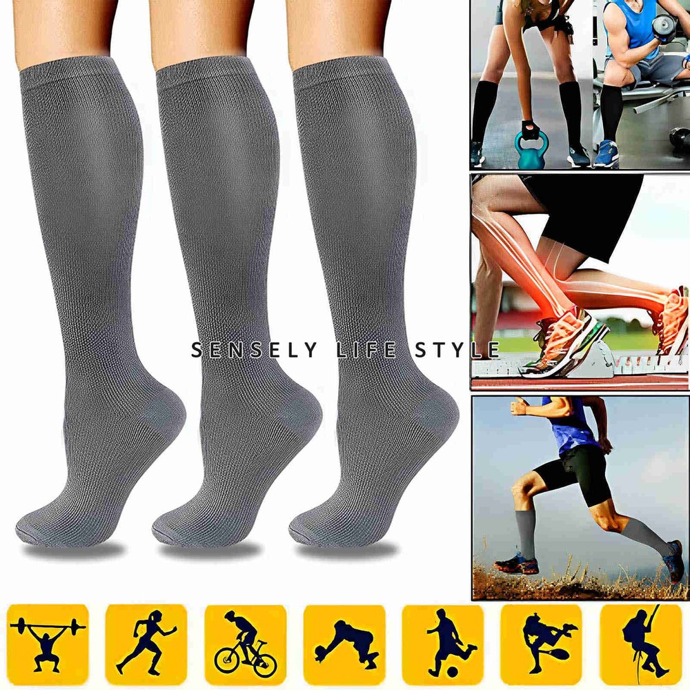 Black Knee High Compression Socks For Men Women 20 mmHg Small – Extra Large Size