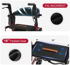 Aojin Lightweight & Foldable Rollator Walker w/18″ Seat, 8″ All-Terrain Wheels