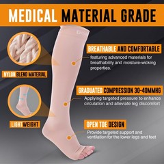 Doc Miller Open Toe Compression Socks 30-40 mmHg for Women & Medium, Beige