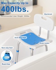 Homland Shower Chair W/ Removable Back 400 Lbs Aluminum Adjustable Non-Slip