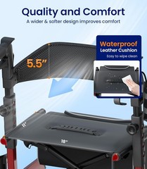Walker with Seat for Seniors, Z57 Outdoor Rollator Walker with 12 Red
