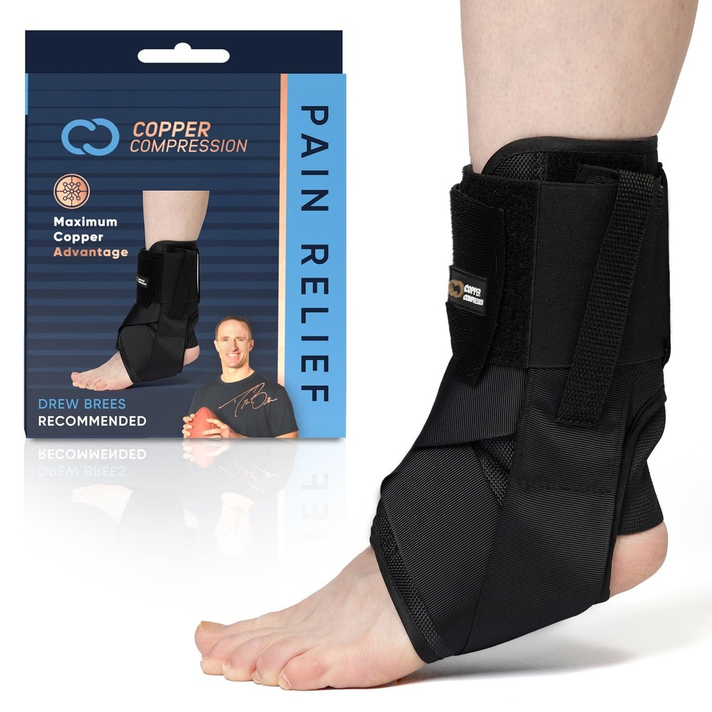 Copper Compression Ankle Brace – Adjustable Lace Up Small/Medium, Black