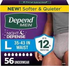 Depend Night Defense Adult Diapers Men Overnight Large Grey 56ct Disposable 4pk
