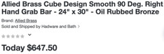 Allied Brass CU-GRRR2430-ORB 24×30” Grab Bar, Right, 90°,Cube, Oil Rubbed Bronze