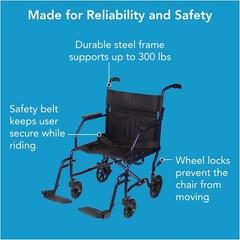 Folding Lightweight Transport Wheelchair with Secure Belt & Pneumatic Wheels