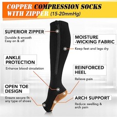 Zipper Pressure Compression Socks Pain Relief Calf Leg Foot Support Stocking US