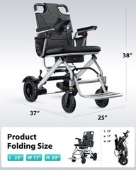Lightweight Electric Wheelchair, Electric Wheelchairs for Adults Foldable, Black