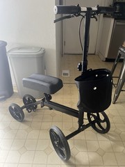 ZENART Adjustable Knee Walker Black 4-Wheel Foldable with Handbrakes & Basket