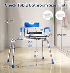 Sliding Shower Chair with Padded 360° Swivel Seat, 330lbs Tub Transfer Bench,…