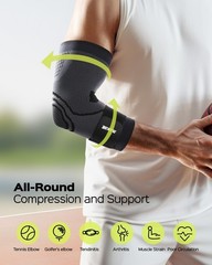 Elbow Compression Sleeve Brace Tendonitis Tennis Golfer Support Black L 2 Pack
