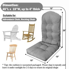MQK Adirondack Chair Cushion Set of 2 Thick Indoor/Outdoor 44x19in, Dark Grey