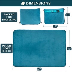 PAVILIA Travel Blanket Pillow, Soft Airplane 60 x 43 inches, Teal Blue