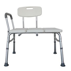 330Lb Capacity Adjustable Gray Bath & Shower Transfer Bench w/Back and Side Arm