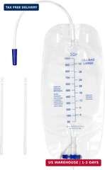 5 Pack Urinary Drainage Bag 1000ml/cc Catheter Leg Bag, Anti-Reflux Valve, Easy