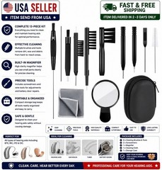 13-Piece Hearing Aid Cleaning Kit Tools Brush Magnifier Screwdriver Storage Bag