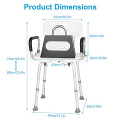 Adjustable Shower Chair with Flip Up Arms Heavy Duty Bath Seat Supports 397 lbs